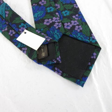 未使用品 ジバンシィ GIVENCHY シルクネクタイ 花柄 青 緑 *A409 ☆AA