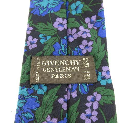 未使用品 ジバンシィ GIVENCHY シルクネクタイ 花柄 青 緑 *A409 ☆AA
