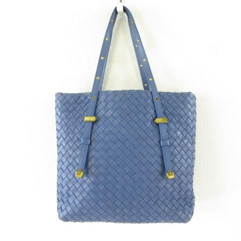 【中古】ボッテガヴェネタ BOTTEGA VENETA トートバッグ ハンド イントレチャート レザー 青 *T656 ☆AA★ レディース BOTTEGA VENETA（ボッテガ・ヴェネタ） トートバッグ ハンド イントレ