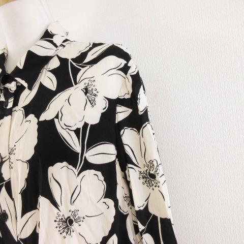 ホブズ HOBBS シャツワンピース ロング 長袖 花柄 オフホワイト 黒 38