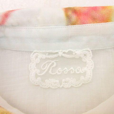 極美品 インポートロッサ Rossa リネン刺繍ブラウス 白 44 麻100％ インポートロッサ Rossa シャツ ブラウス 七分袖 花柄 白 44 *A580