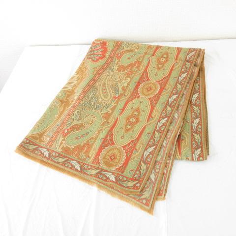 【中古】エトロ ETRO 大判ストール スカーフ ペイズリー柄 茶 緑 *A709 レディース ETRO（エトロ） 大判ストール スカーフ ペイズリー柄 茶 緑 *A709