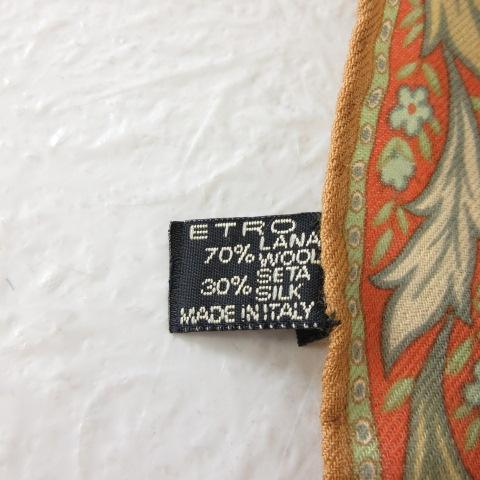 エトロ ETRO 大判ストール スカーフ ペイズリー柄 茶 緑 *A709 ETRO（エトロ） 大判ストール スカーフ ペイズリー柄 茶 緑 *A709
