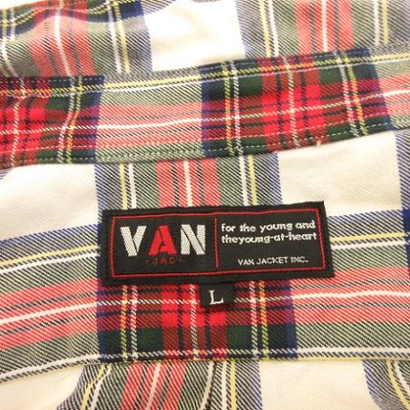 ヴァン VAN チェックボタンダウンシャツ 長袖 赤 白 L *A779 メンズ