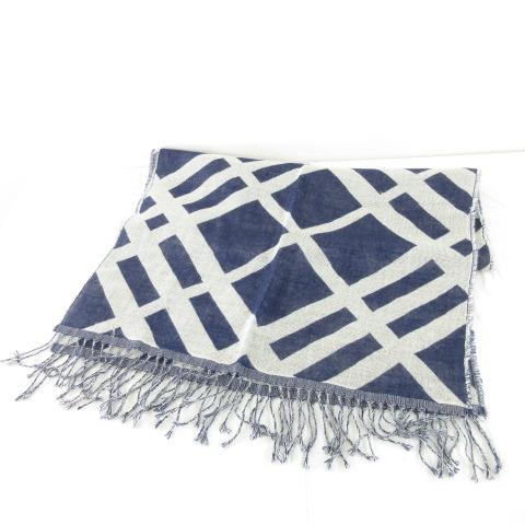 【中古】バーバリー ロンドン BURBERRY LONDON ストール アルパカ100% フリンジ 総柄 紺 *A564 レディース バーバリー ロンドン BURBERRY LONDON ストール アルパカ100% フリンジ