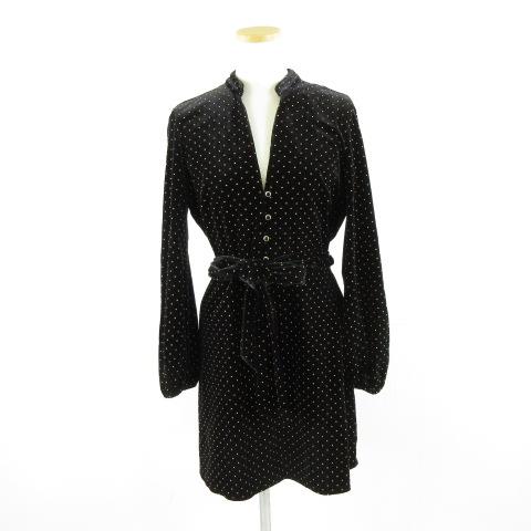 ZARA（ザラ） ベロアワンピース ミニ 長袖 ドット 黒 XS *A948