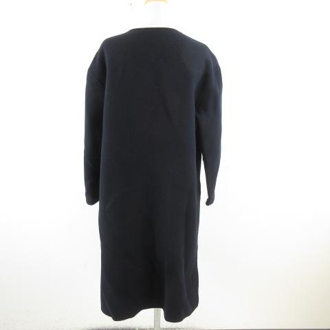 オンワード樫山 ノーカラーコート ロング 長袖 紺 2 *T169 レディース