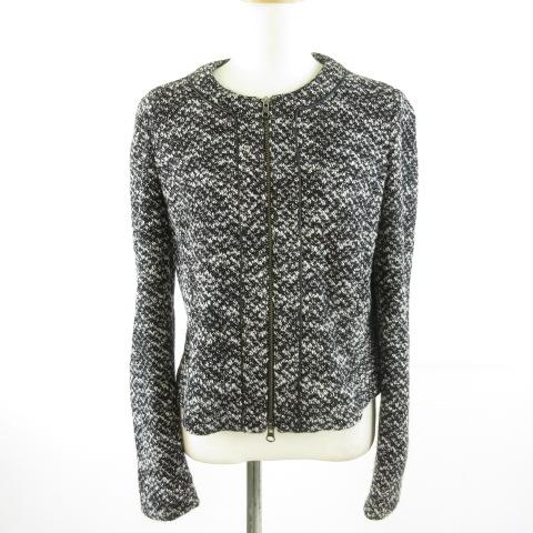 DONEY casa ノーカラージャケット 長袖 ジップアップ 黒 白 40 *T279 
