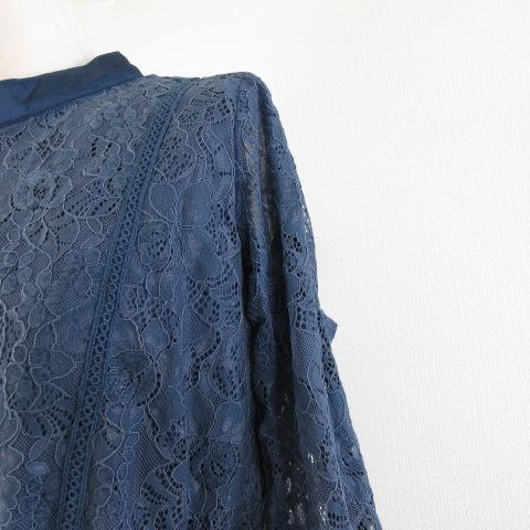 グレイル GRL フラワーレースワンピース 長袖 ロング 青 S *A535