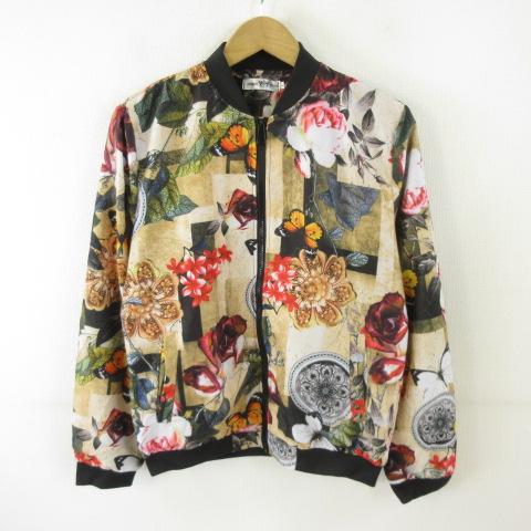 classic style ジャケット 長袖 総柄 花柄 ジップアップ ベージュ L 