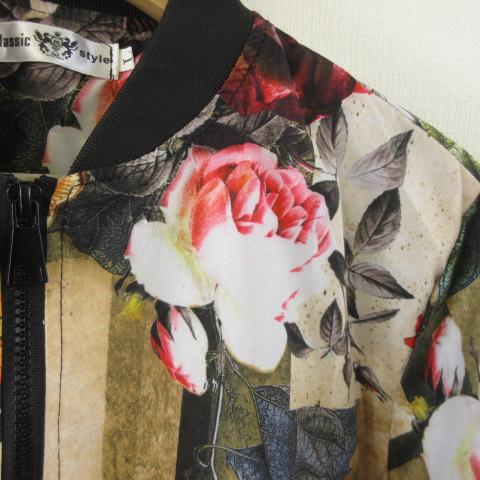 classic style ジャケット 長袖 総柄 花柄 ジップアップ ベージュ L 