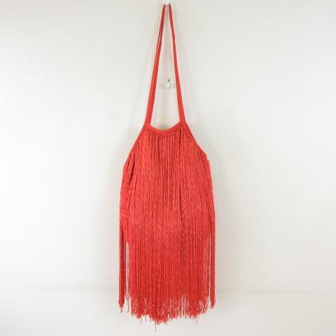 ZARA（ザラ） バッグ フリンジ ニット ワンショルダー 赤 *T923 