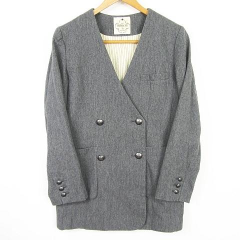 オオシマレイ OSHIMA REI ノーカラージャケット ダブル ミディアム丈 