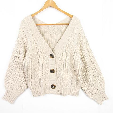 ヘザー Heather ニット カーディガン Vネック 長袖 ケーブル編み ヘザー Heather ニット カーディガン Vネック 長袖 ケーブル編み
