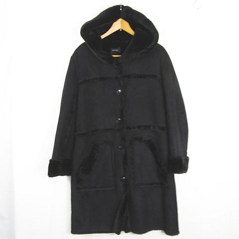 ワンウェイ one way ムートン風 ロング コート ストレッチ M ブラック 