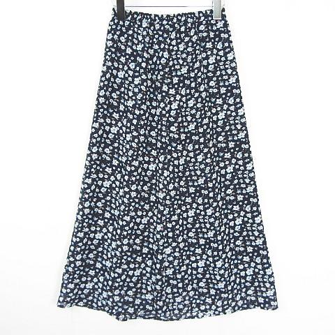 デッサン Dessin シフォン フレア スカート ロング丈 0 ネイビー 花柄
