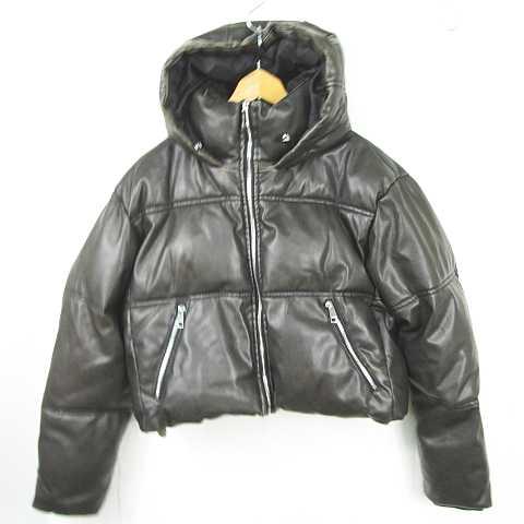ZARA（ザラ） フェイクレザー ジャケット 中綿 S ダークブラウン 3046