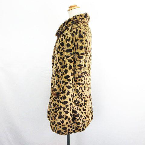 D95★　フランス製　アニマル柄　肉厚　ゴージャス　コート　レディース　40 オゾック OZOC フェイクファーコート アウター 長袖 ハーフ丈 アニマル