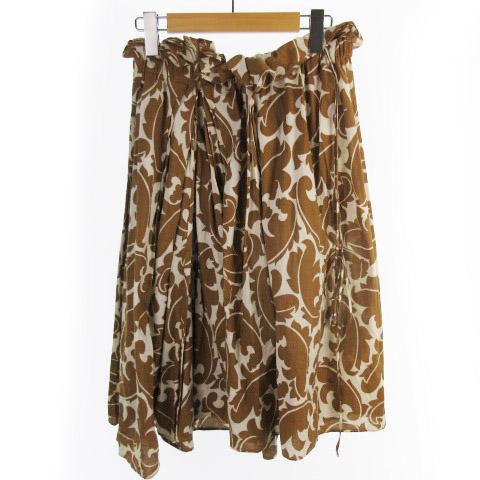 マルニ MARNI ロングスカート ゴムウエスト フレアー 総柄 茶 ブラウン