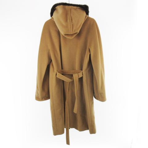 極美品 38 マックスマーラ ウールカシミヤコート フード付き ベージュ 白タグ Max Mara マックスマーラ MAX MARA コート ロング フード ファー