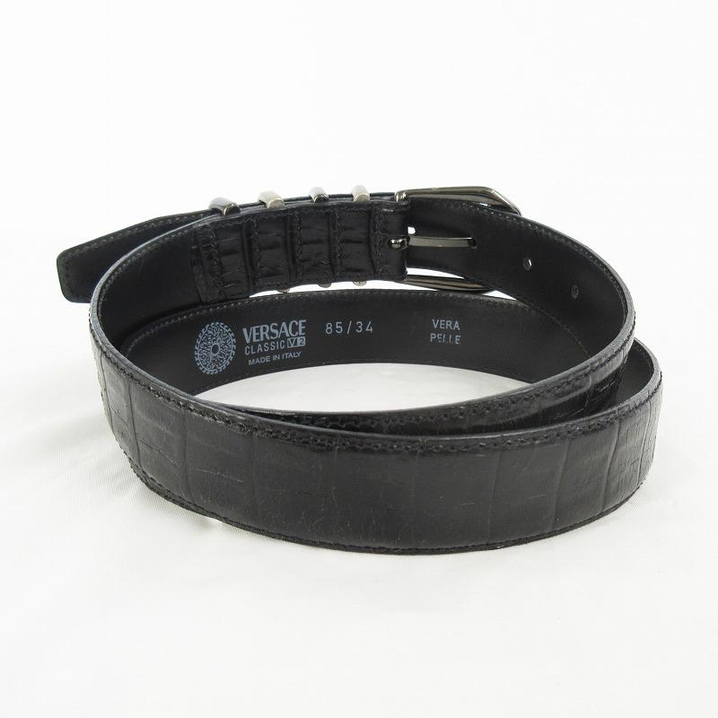 ヴェルサーチ★ベルト★クロコ調型押し★レザー★黒系 ヴェルサーチクラシック ヴェルサーチェ VERSACE CLASSIC V2 ベルト