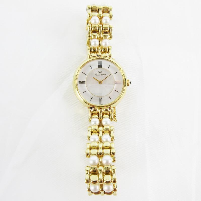 ミキモト MIKIMOTO 腕時計 14KT GOLD PLATED パール 真珠 2連 ウォッチ