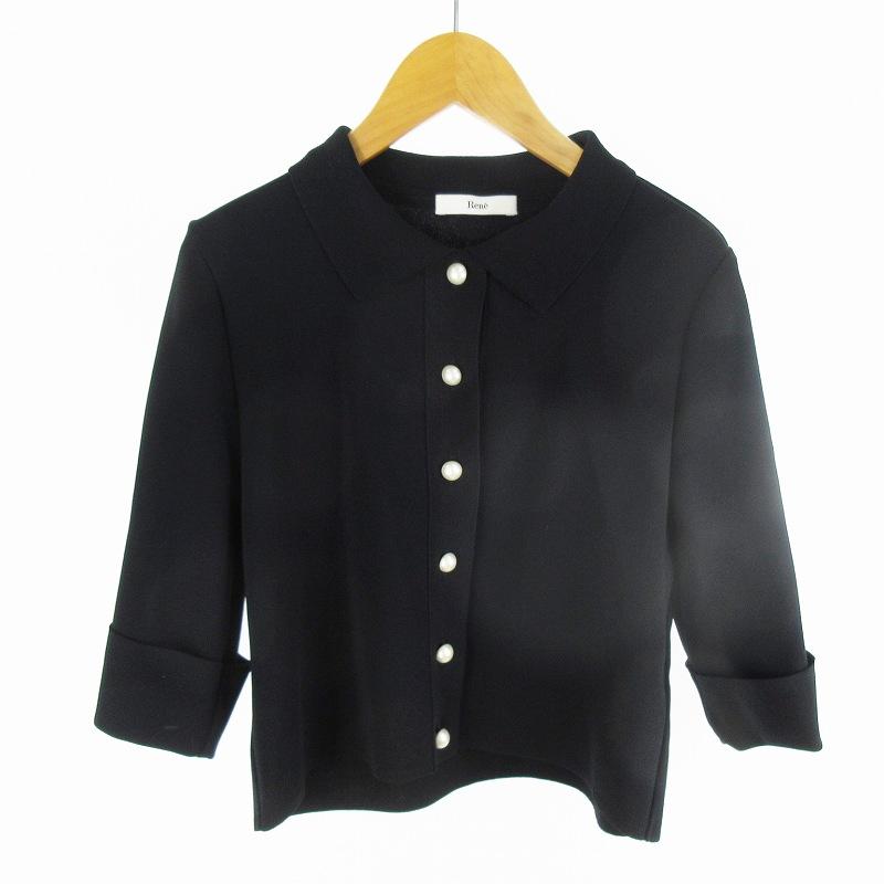 【tokky】Rene　半袖ニットパーカー ダブルジップ パール 36 紺 tokky様専用】Rene 半袖ニットパーカー ダブルジップ パール 36 紺