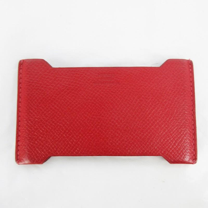 【中古】エルメス HERMES マンハッタン カードケース 名刺入れ □R刻印 エプソン レザー レッド 赤 革小物 メンズ レディース HERMES（エルメス） マンハッタン カードケース 名刺入れ □R刻印
