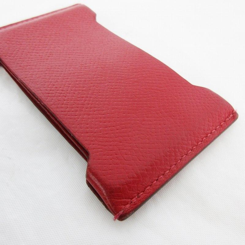 HERMES エルメス ケース 赤 レッド シルク内側 正規品 HERMES（エルメス） マンハッタン カードケース 名刺入れ □R刻印