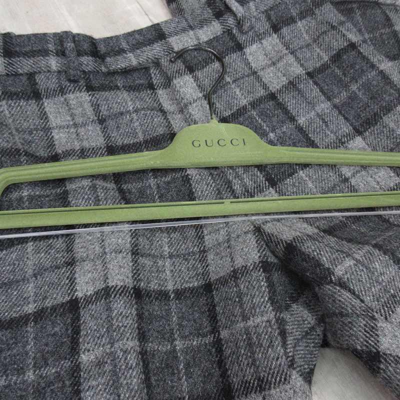 グッチ ワイドパンツ スラックス チェック ダブル グレー ウール 44 GUCCI（グッチ） ワイドパンツ スラックス チェック ダブル グレー