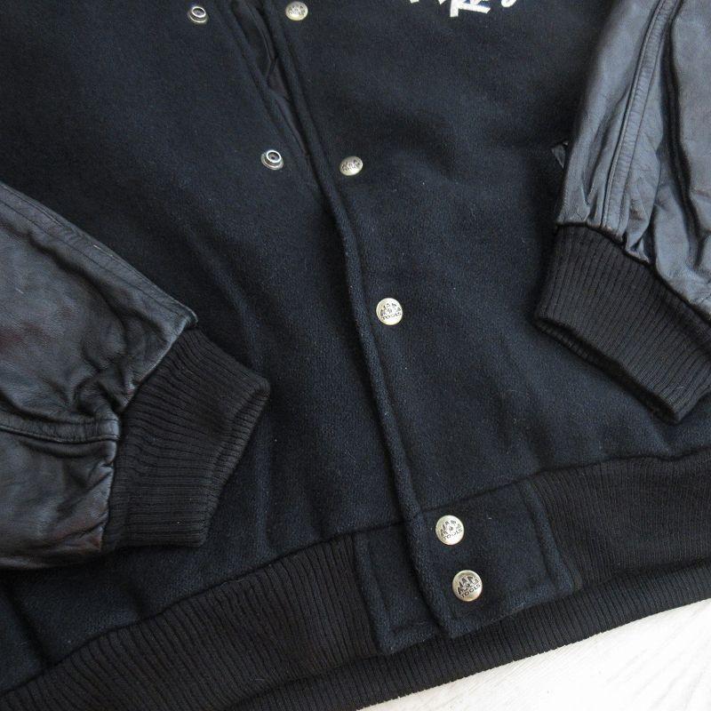 90s レザージャケット　スタジャン　アウター　刺繍　キルティング　黒 Dickies（ディッキーズ） スタジャン ロゴ刺繍切替スタジャン メンズ