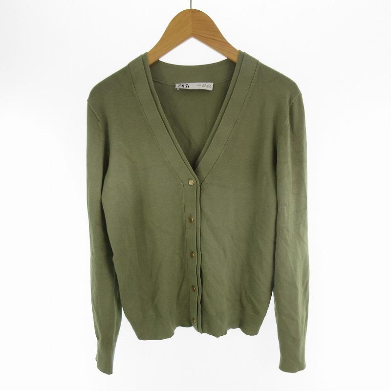 ZARA（ザラ） カーディガン ニット S/26 グリーン 緑 ゴールドボタン