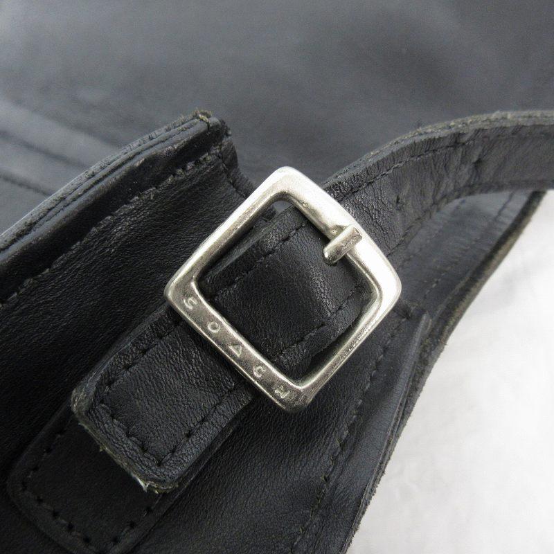 【COACH】オールレザー ショルダーバッグ シボ革 ストライプ ブラック COACH】オールレザー ショルダーバッグ シボ革 ストライプ ブラック