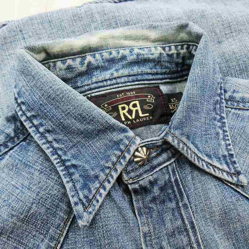 ダブルアールエル RRL XS デニム ウエスタン シャツ 長袖 コンチョ