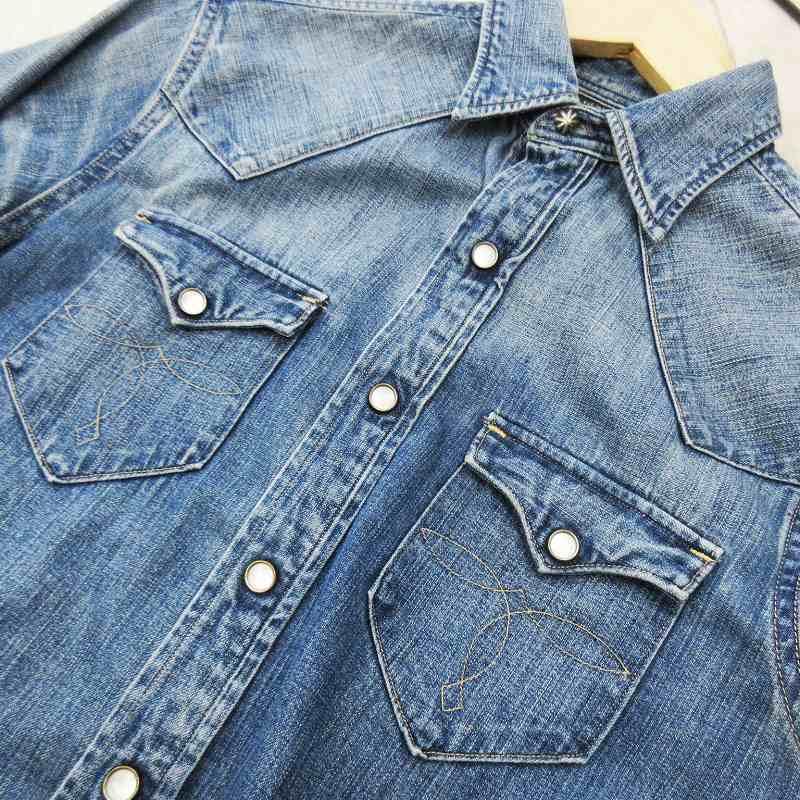 ダブルアールエル RRL XS デニム ウエスタン シャツ 長袖 コンチョ