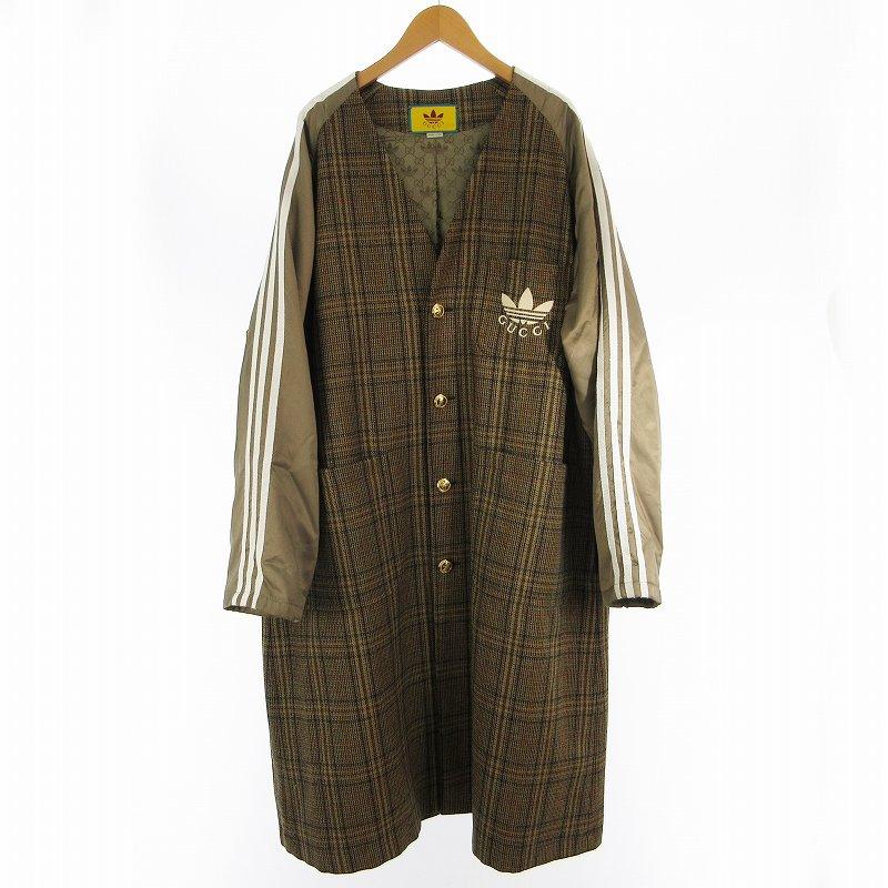 GUCCI ブラウン ロングジャケット GUCCI（グッチ） アディダス adidas ノーカラーコート ロング 710398