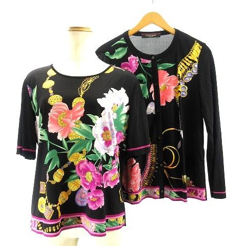 高質で安価 レオナール Leonard 人気カラー アンサンブルニット カーディガン 半袖ニット 花柄プリント 上品 黒 ブラック Ll Ibo3 レディース ベクトル 古着 最適な価格 Zoetalentsolutions Com