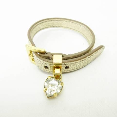中古 ミュウミュウ miumiu ブレスレット クリスタル付マドラスレザー