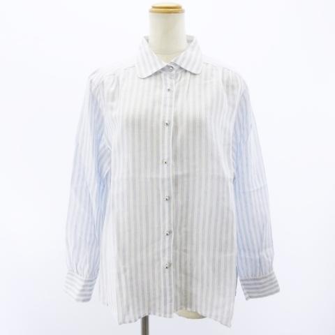 アクアスキュータム AQUASCUTUM 美品 リネン シャツ ストライプ ロゴ