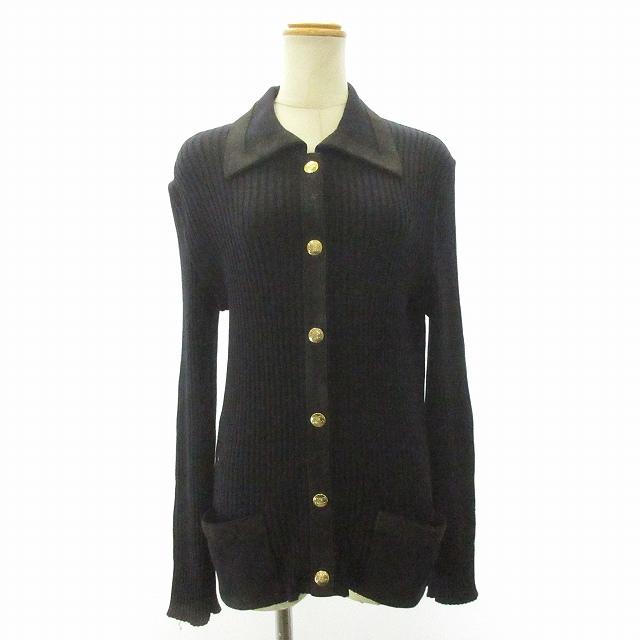 セリーヌ CELINE ヴィンテージ リブ ニット カーディガン 襟付き  
