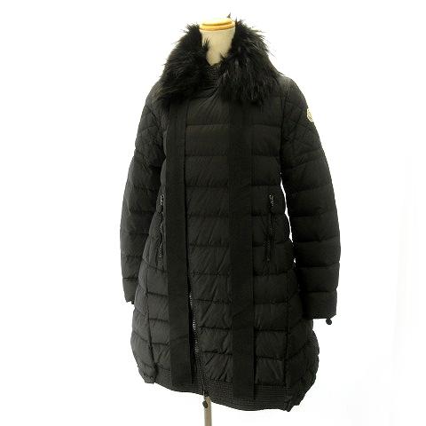 モンクレール MONCLER ×SACAI MAYUKO ダウンコート リボン ラクーンファー ロゴ ワッペン 黒 ブラック 00 約XS レディース