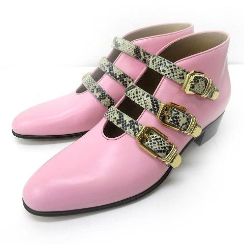 未使用品 グッチ GUCCI バックル アンクルブーツ パイソン柄 