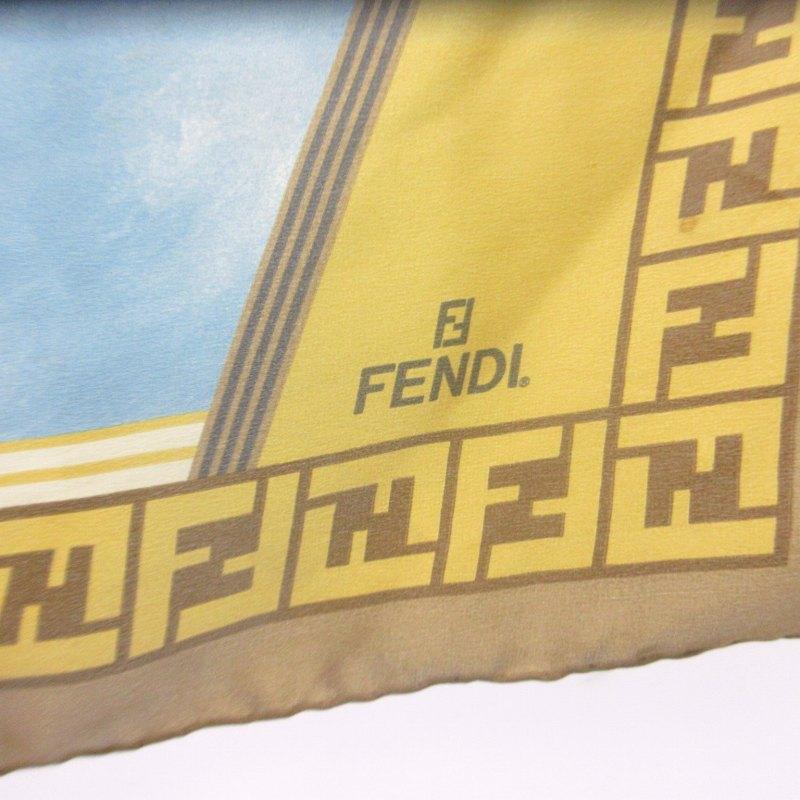 フェンディ FENDI ズッカ柄 スカーフ 総シルク 青 ブルー系 その他 