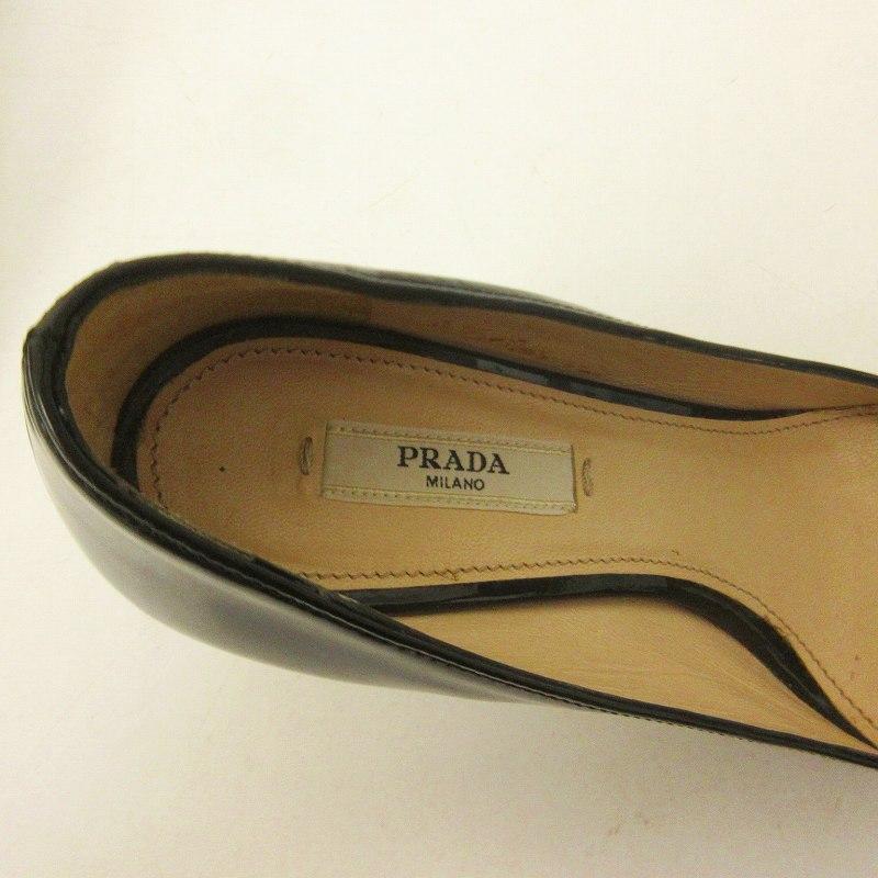 PRADA プラダ パテントレザー オープントゥパンプス 黒 ブラック 34 約 