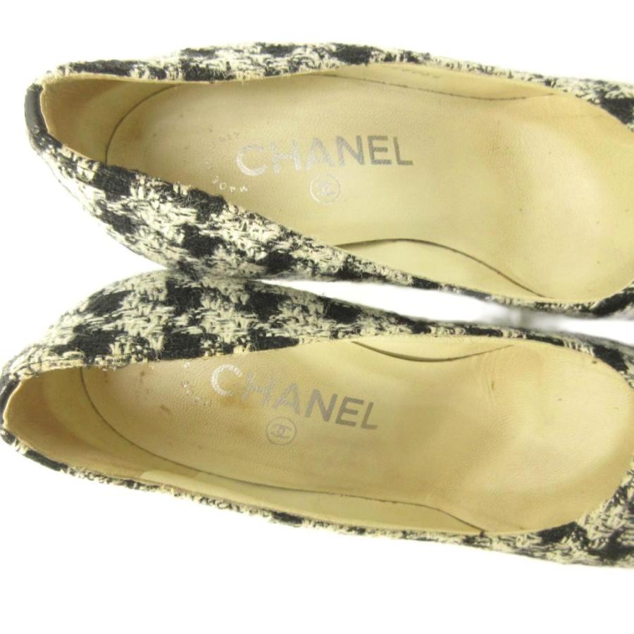 シャネル CHANEL ツイード パンプス ココマーク 千鳥格子 ハウンドトゥース 黒 ブラック 35.5 約22.5cm IBO57 レディース_3
