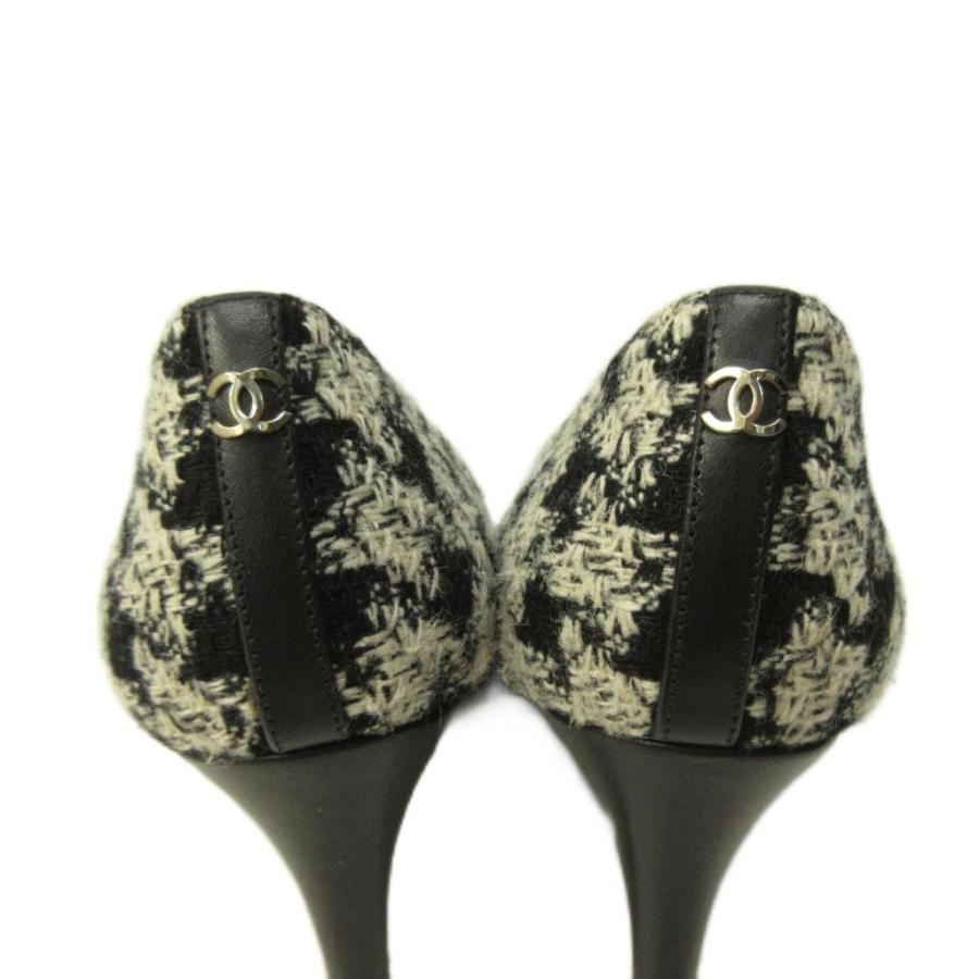 シャネル CHANEL ツイード パンプス ココマーク 千鳥格子 ハウンドトゥース 黒 ブラック 35.5 約22.5cm IBO57 レディース_5