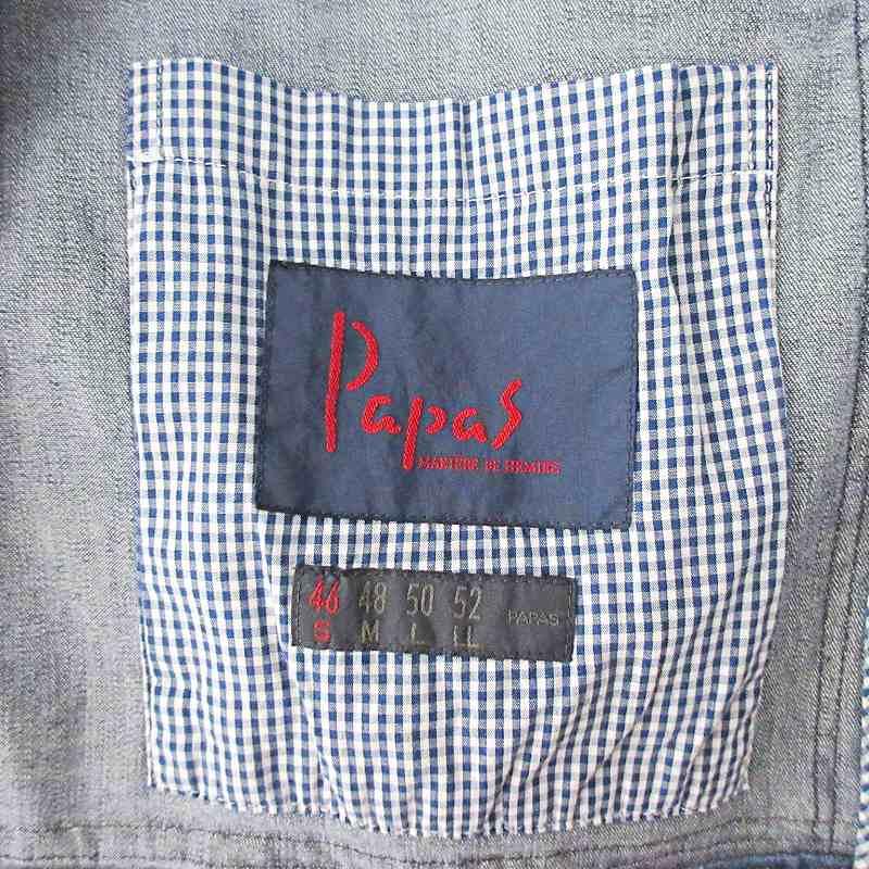 パパス Papas デニム テーラードジャケット ブレザー リネン混 パパス Papas デニム テーラードジャケット ブレザー リネン混