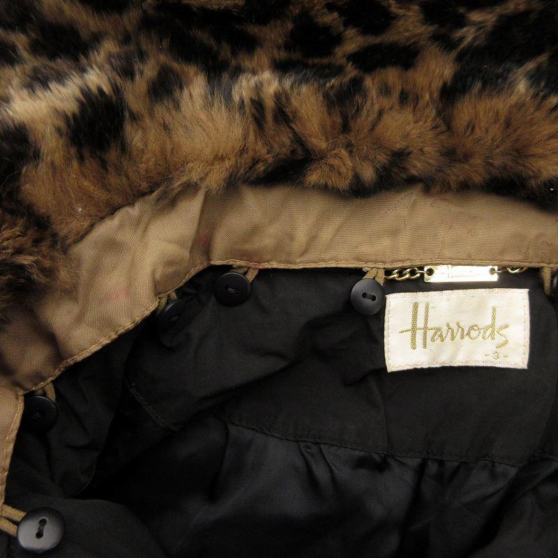 ハロッズ Harrods ダウンコート レッキスファー付ロング丈 3 黒ブラック ハロッズ Harrods ダウンコート レッキスファー付き ロング丈 3 黒