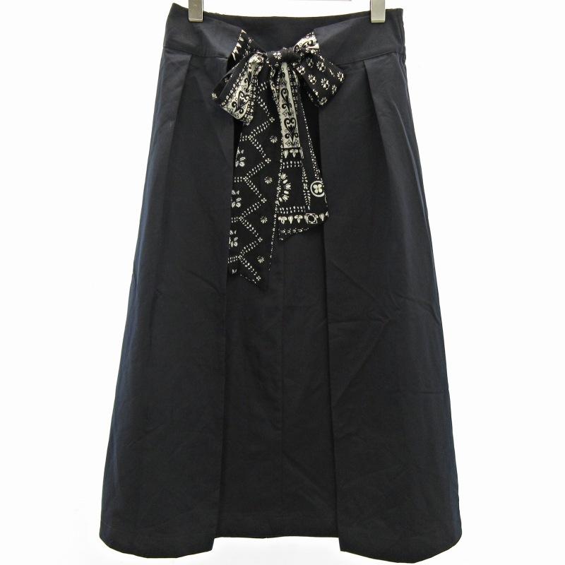 ZARA ザラ スカーフベルト ラップ スカート ロング サイドスリット 紺