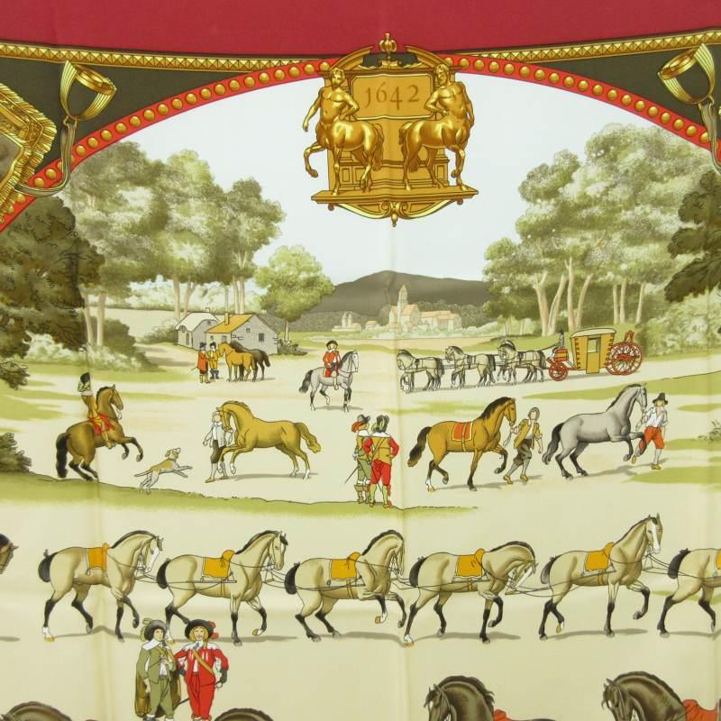 HERMES エルメス カレ90 PRESENTATION DE CHEVAUX スカーフ 赤系
